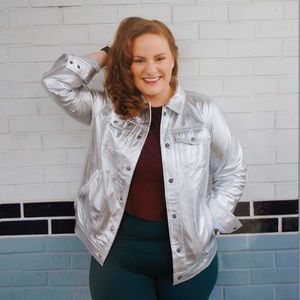 Like new Jessica London Silver Leather Jacket 14W